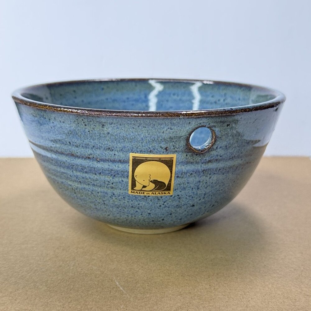 Two Dog Pottery Alaska Bowl Noodle Chopstick Blue Speckled Glazed Ceramic Swirl - Picture 1 of 14